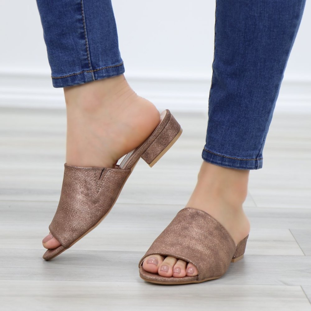 Flat Slip On Loafer Metallic Copper Sandal - Picture 10 of 11